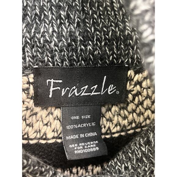 Frazzle Wide Stripe Detail Poncho Black and‎ White Womens One Size Knit Fringe - Picture 4 of 8